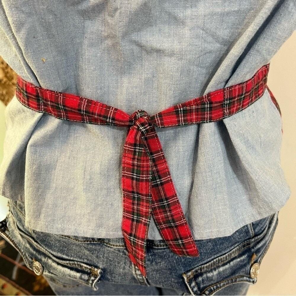 Vintage Patchwork Denim Vest Embroidered Folk Art Plaid Cottagecore M - Picture 6 of 9